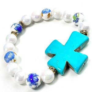 Turquoise cross stretch bracelet